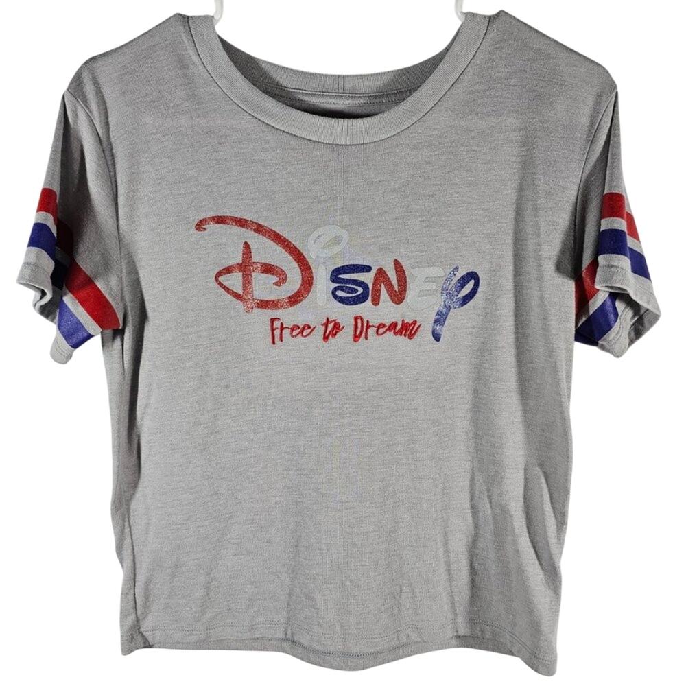 Disney Free to Dream Gray Graphic Cropped T-Shirt Juniors Size S (3-5)